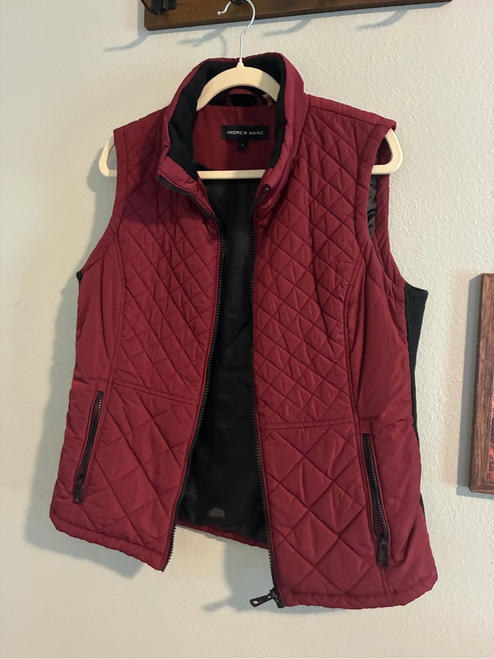 Andrew Marc Quilted Sleeveless Vest in Wine Red